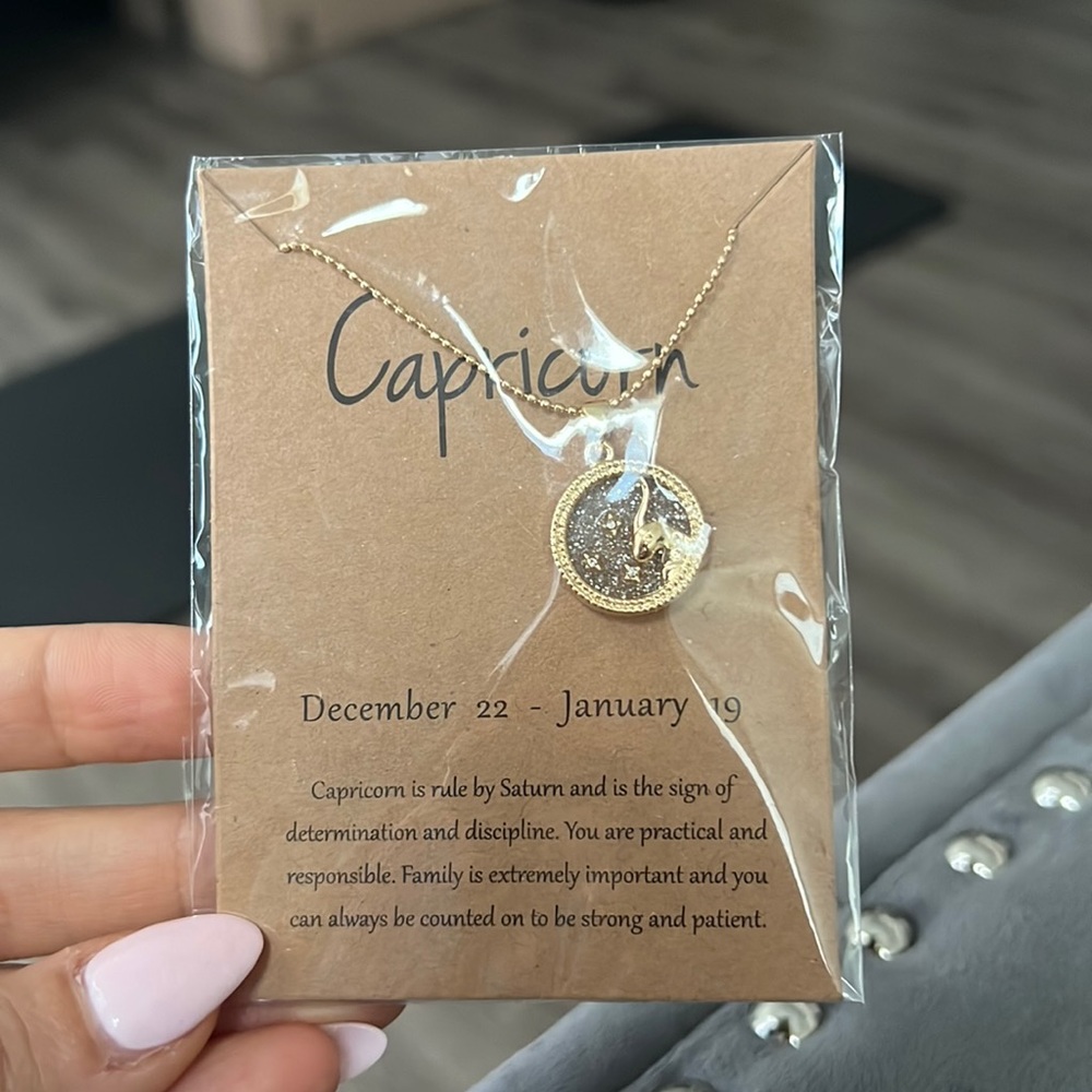NWT Capricorn Constellation Gold Chain Zodiac Sign Round Pendant Necklace